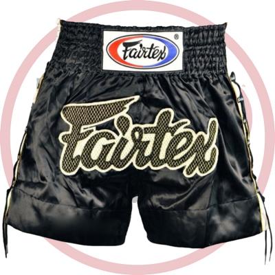 Шорты Тайские Fairtex Black Satin Shorts With Gold Mesh